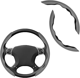 2 PCS Car Steering Wheel Cover, Anti-Skid Carbon Fiber Segmented Steering Wheel Protector, Anti-Slip Wheel Wrap Protective Cover for Most Cars Trucks SUVs, Car Accessories (Gray)