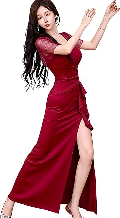 ISLAYCAOLILA Womens EI4 Blythe Long Slit Dress, Ruffle Maxi Evening Dress