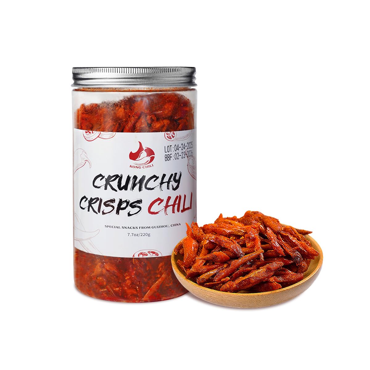 KONGCHILI Spicy Crunchy Chili Crisps (7.7oz/220g) | Sichuan Style Fried Pepper Snack & Food Topper | Keto, Vegan, Zero Sugar, No MSG | Savory Sesame Chili Oil Chips for Rice, Noodles & Stir-fry
