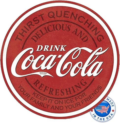Miniatura 12 de Desperate Enterprises Beber Coca-Cola Thirst Quenching - Letrero redondo de aluminio con borde en relieve, decoración nostálgica de pared de metal