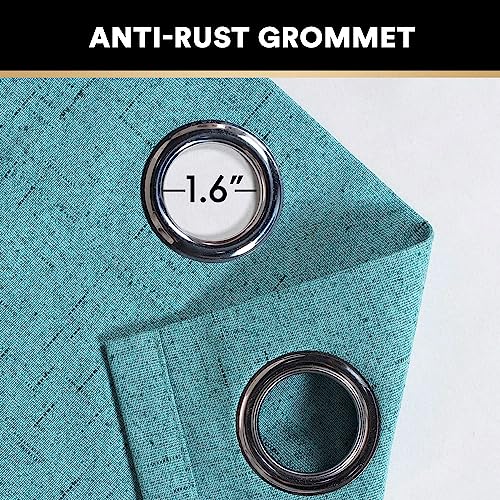 Image of PrinceDeco 100% Blackout Linen Textured Curtains for Bedroom Teal Blue Blackout Curtains for Living Room Energy Saving Window Treatment Curtains with White Liner Vertical Blinds,52 inch Wide, 84 inch Length