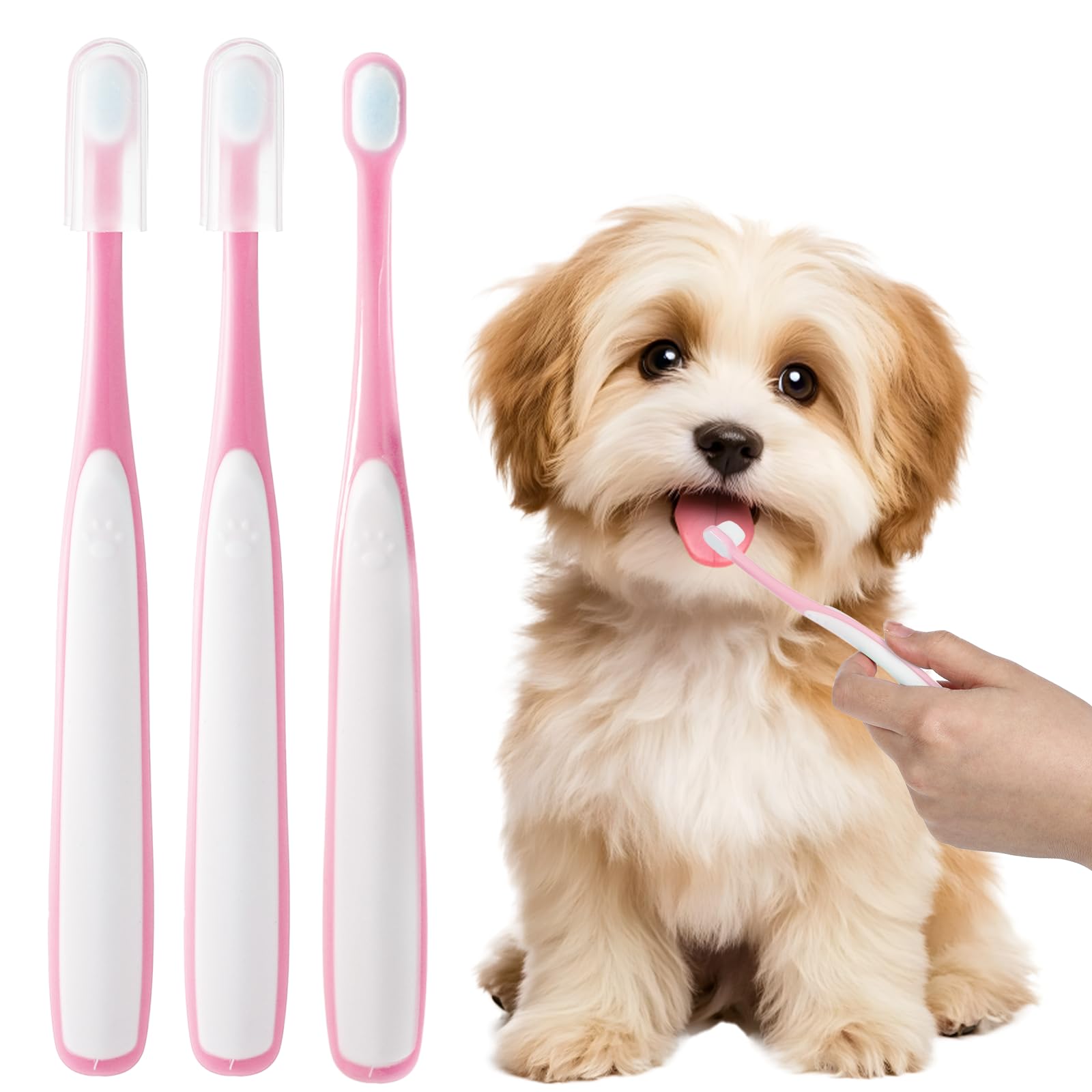 3 Pack Ultra Soft Small Dog Toothbrush for Puppies & Small Cats – Kitten Teeth Cleaning Kit with Mini Head, Gentle Pet Dental Care Toothbrushes for Tiny Mouths, Pink