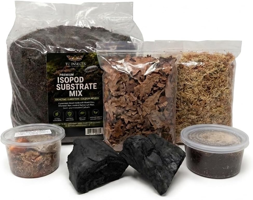 Tropical Tarantula Bioactive Kit - 7qt Premium Bioactive Substrate + 2qt Leaf Litter + 2qt Sphagnum + Charcoal Iso-Chunk Hide + 15 Dwarf White Isopods + 8oz Tropical Springtails