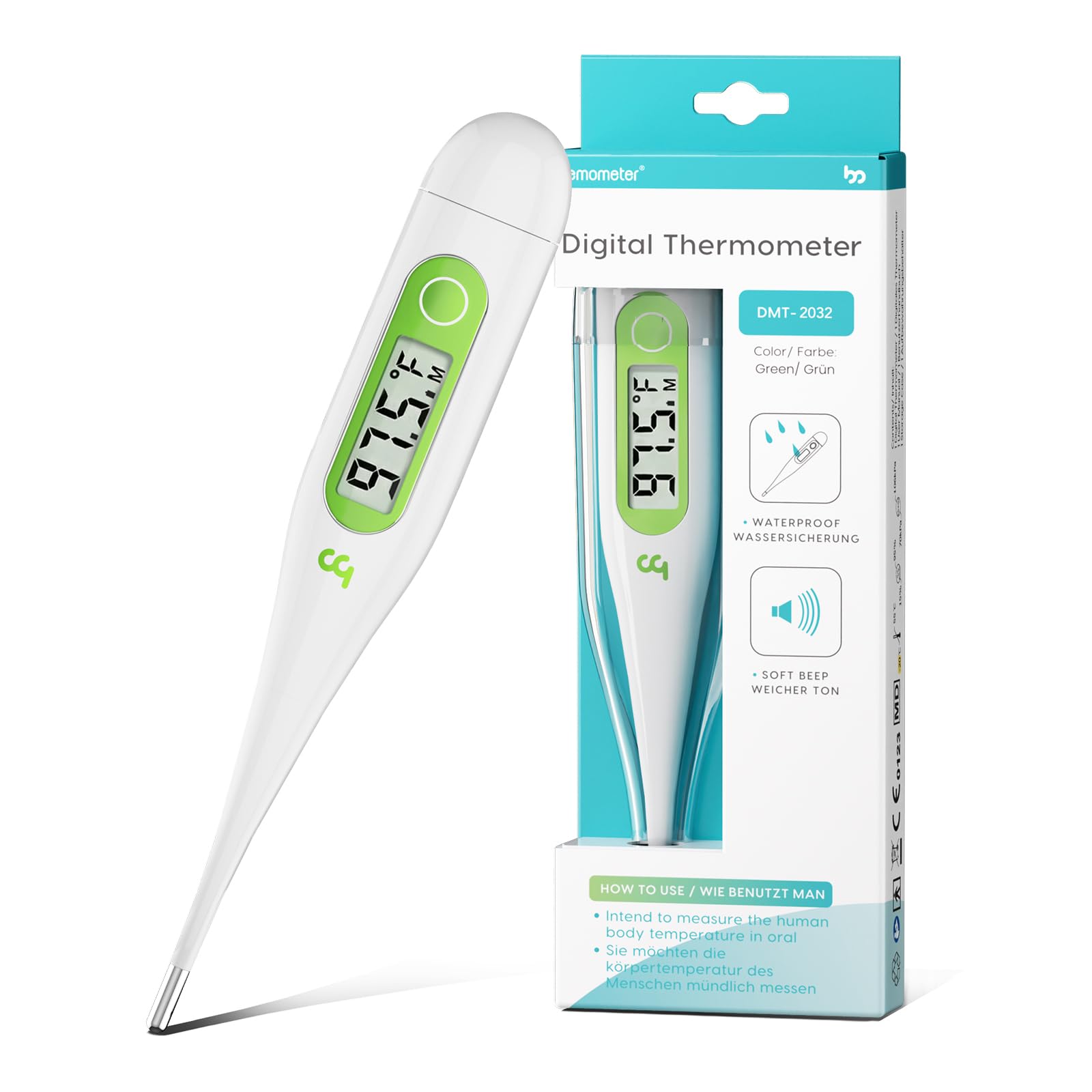 Femometer Digital Thermometer for Adults and Kids, Green