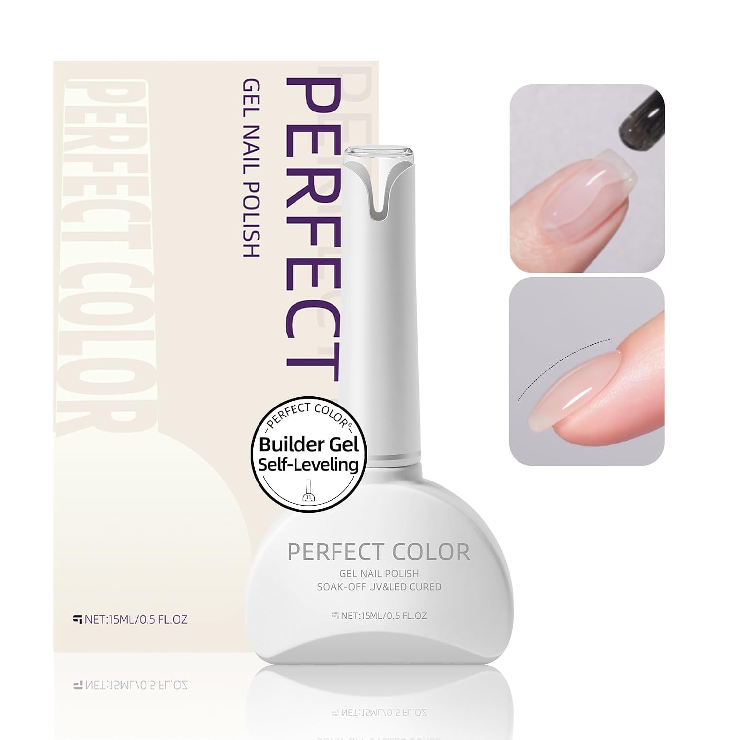 PERFECT COLOR Clear Builder Gel 15ml, Self-Leveling for Natural Nails