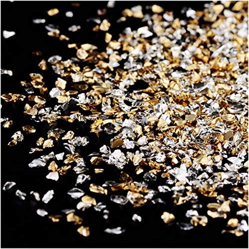 Crushed Glass Irregular Metallic Chips Sprinkles Chunky Glitter Gold & Sliver Plated 100g 2-4mm for Nail Arts Craft DIY Vase Filler Epoxy Resin Mold Jewelry Making Decoration (Gold&Sliver, 2-4mm)