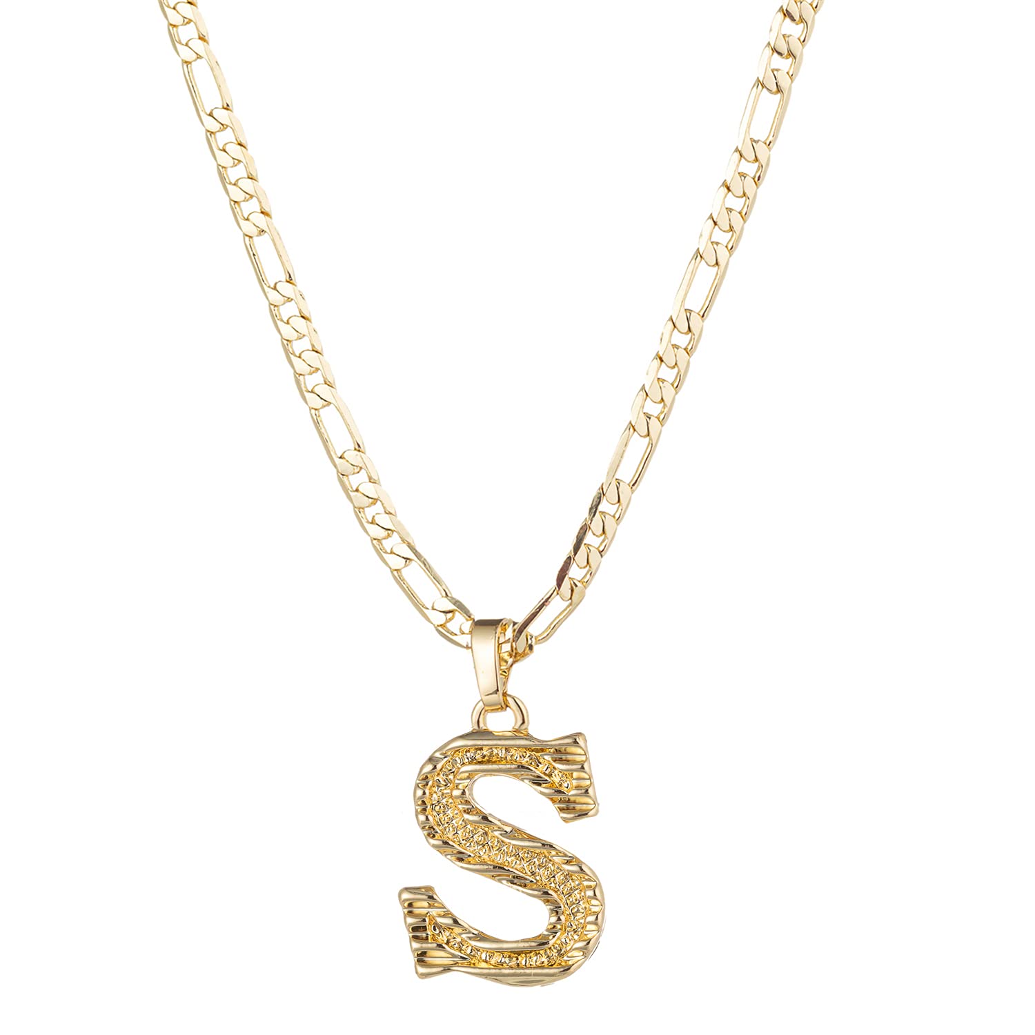 Initial Necklace for Women Men, Gothic 14K Gold Plated 26 Letters Pendant Necklace, Figaro Paperclip Chain with Extension