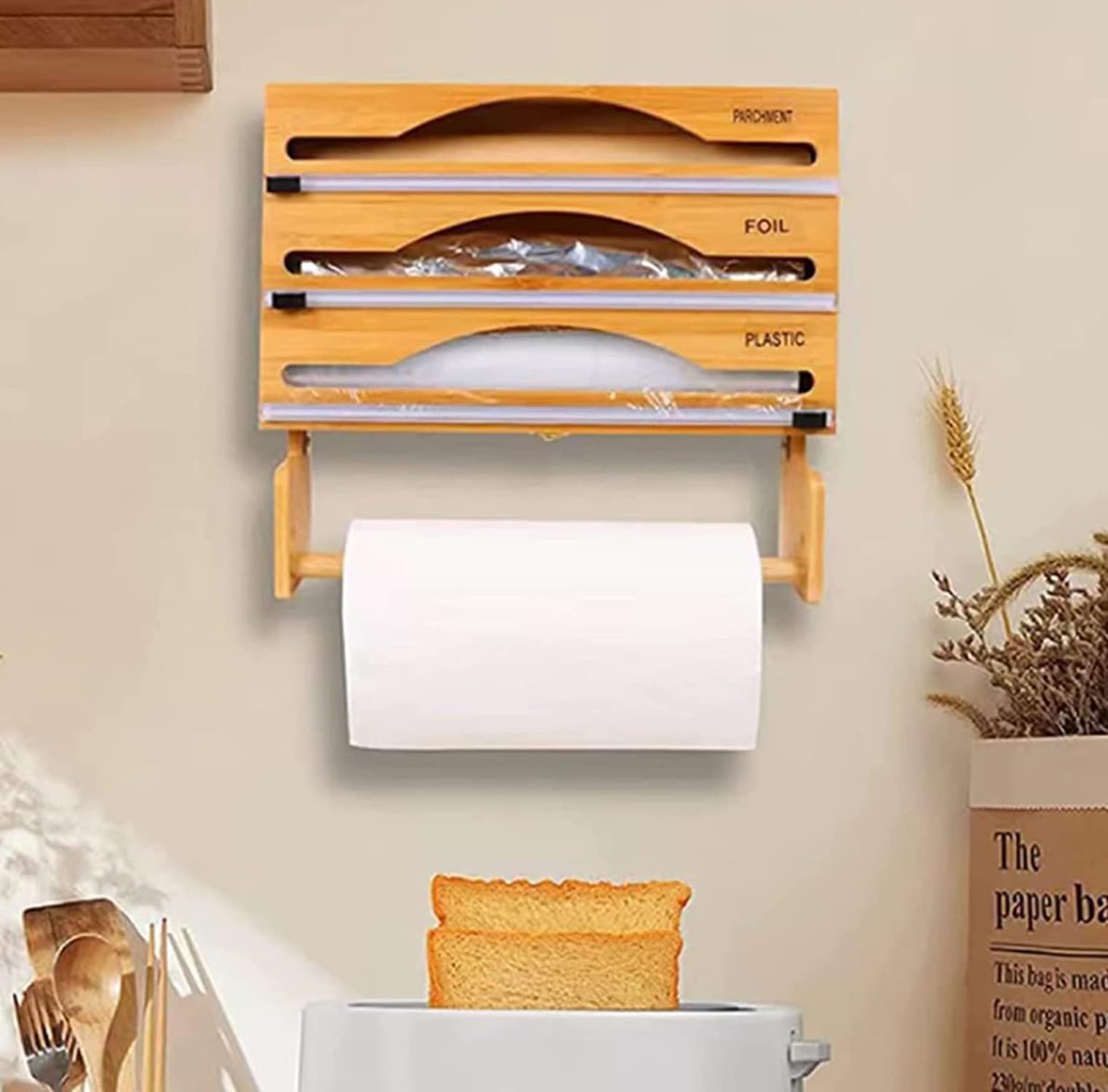 Dispensador Papel Aluminio Y Film con Portarrollos Papel Cocina, Organizador Papel Aluminio Y Film, Porta Papel Aluminio Y Film, Organizador Cocina Portarrollos Cocina