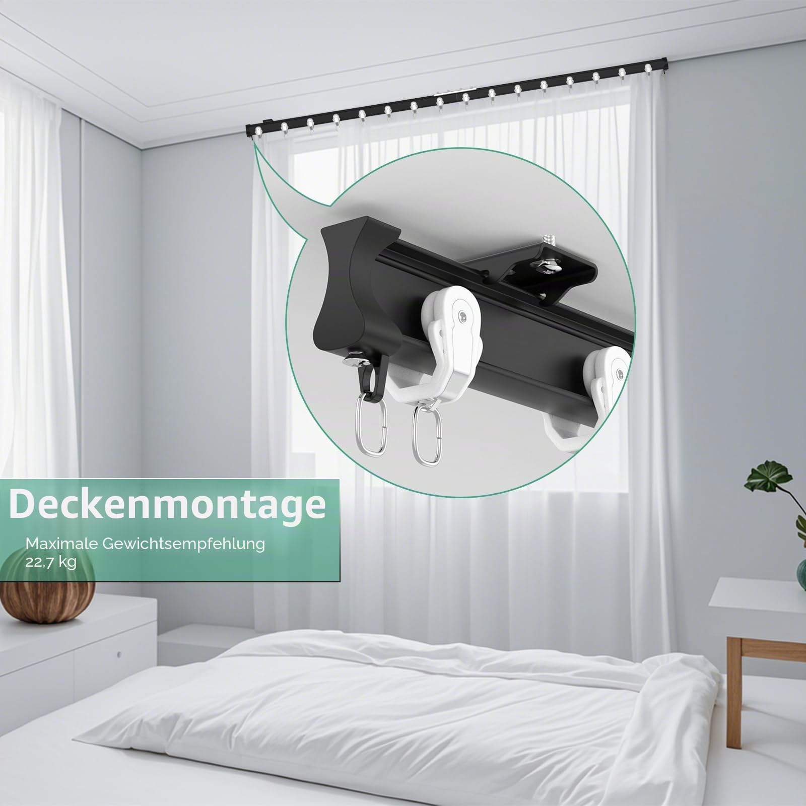 Flexible biegbare Aluminium-Vorhangschiene, Decken- oder Wandhalterung,8x40cm(320cm), Decken- und Wandhalterung, robuste Raumteiler, Gardinenschienen, Schwarz