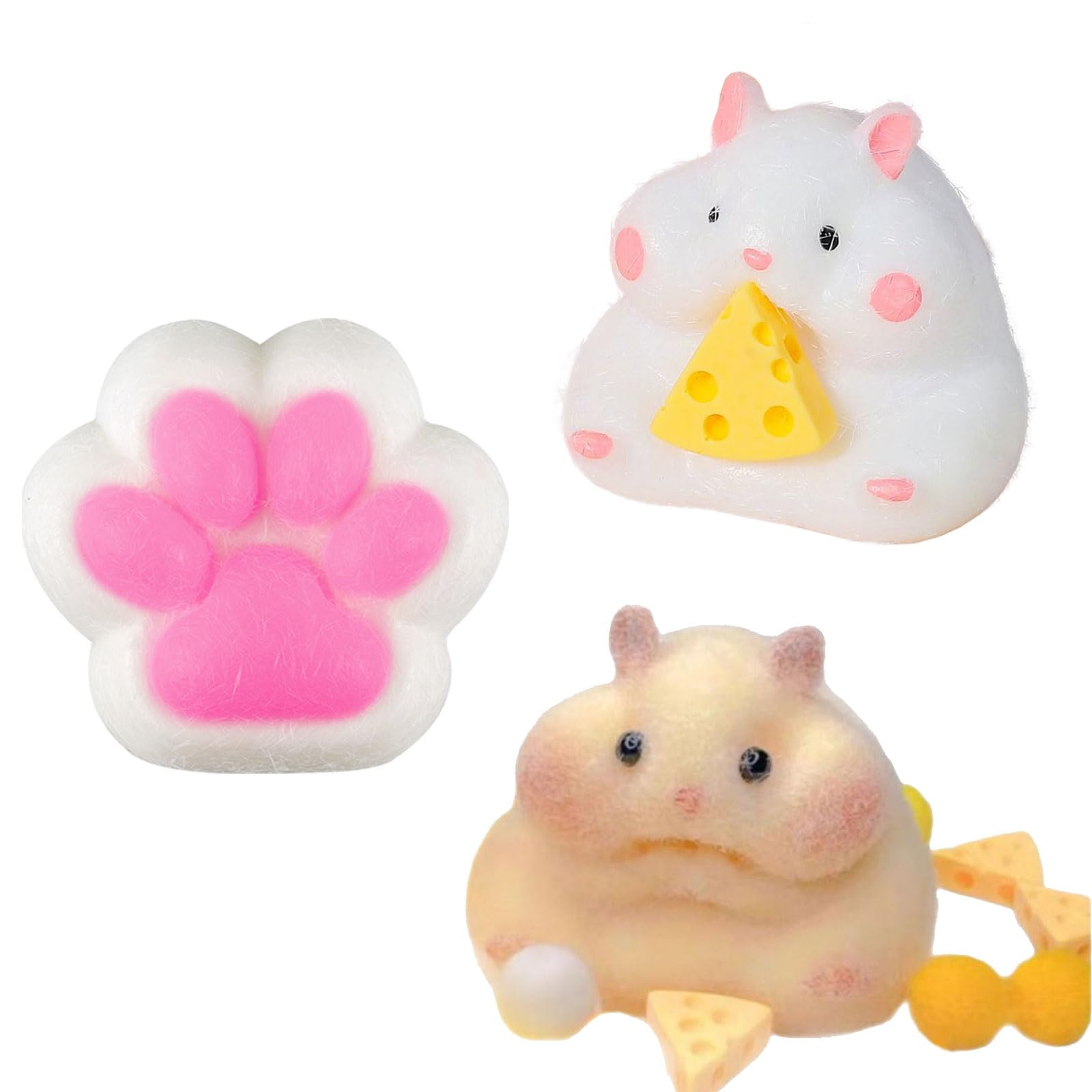 3 PCS Taba Squishy Paw Toys, Cat Paw Squishy Toys, Stress Relief for Kids and Adults, Fufu Squishy Hamster Set for Anxiety, Portable Taba Squishy Kit for Relaxation and Party Favors