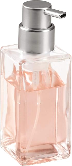 iDesign Casilla Modern Foaming Soap Dispenser Pump for Kitchen and Bathroom, Glass, Clear/Brushed, 1-Piece