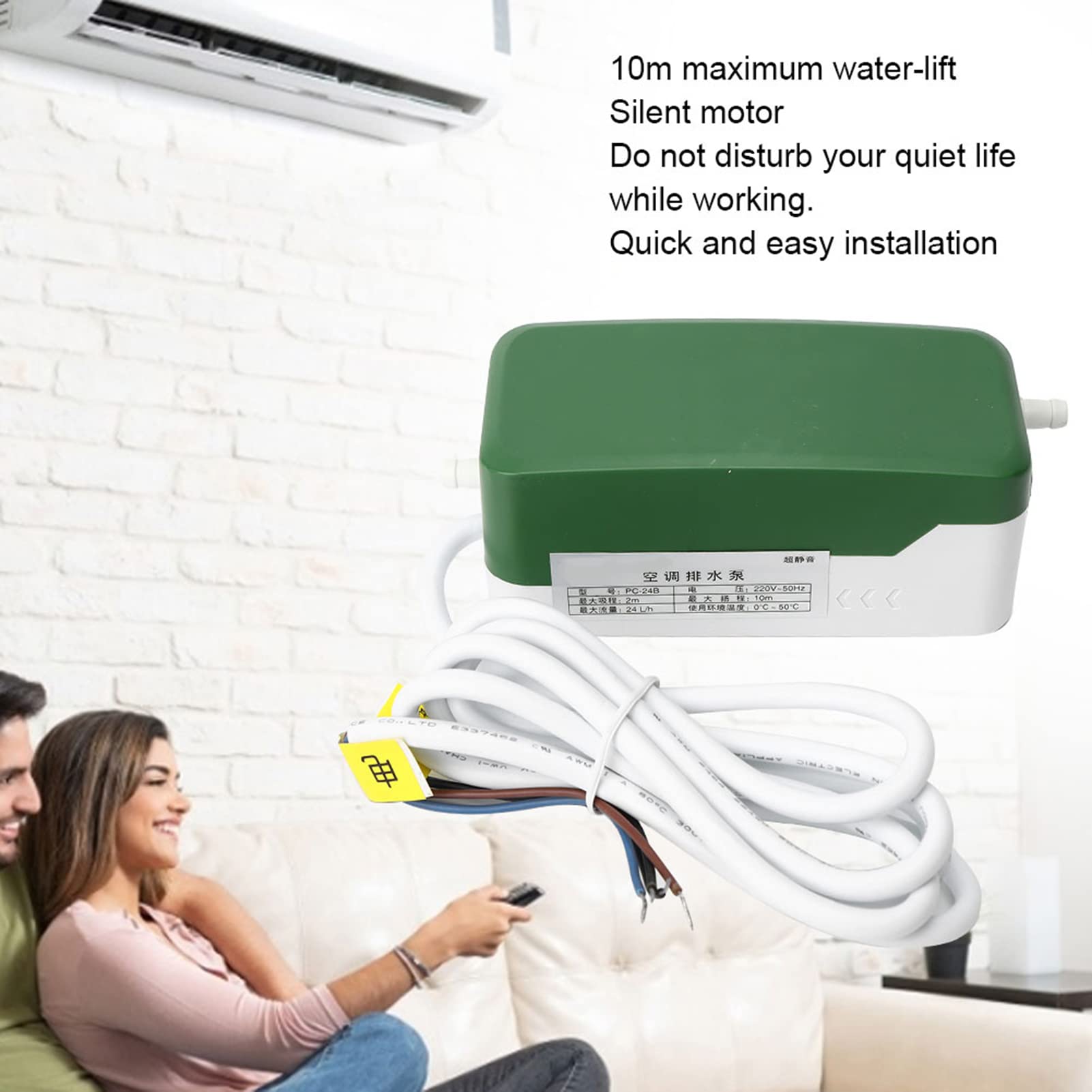 Jiawu Pompa Spustowa Klimatyzacji PC-24B Ultra Cicha, Automatyczna 19 DB do Urządzenia z Kanałem Sufitowym Split AC, 24 L/h 3 W Pompa Wody Kondensatu z Wyłącznikiem Pływakowym do Systemu HVAC Szczelna