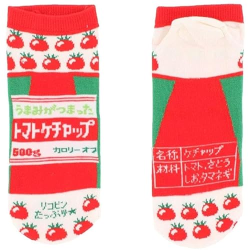 [おもしろソックス] トマトケチャップ柄 22-25cm 日本製 スニーカー丈 くるぶし丈 靴下 レディース