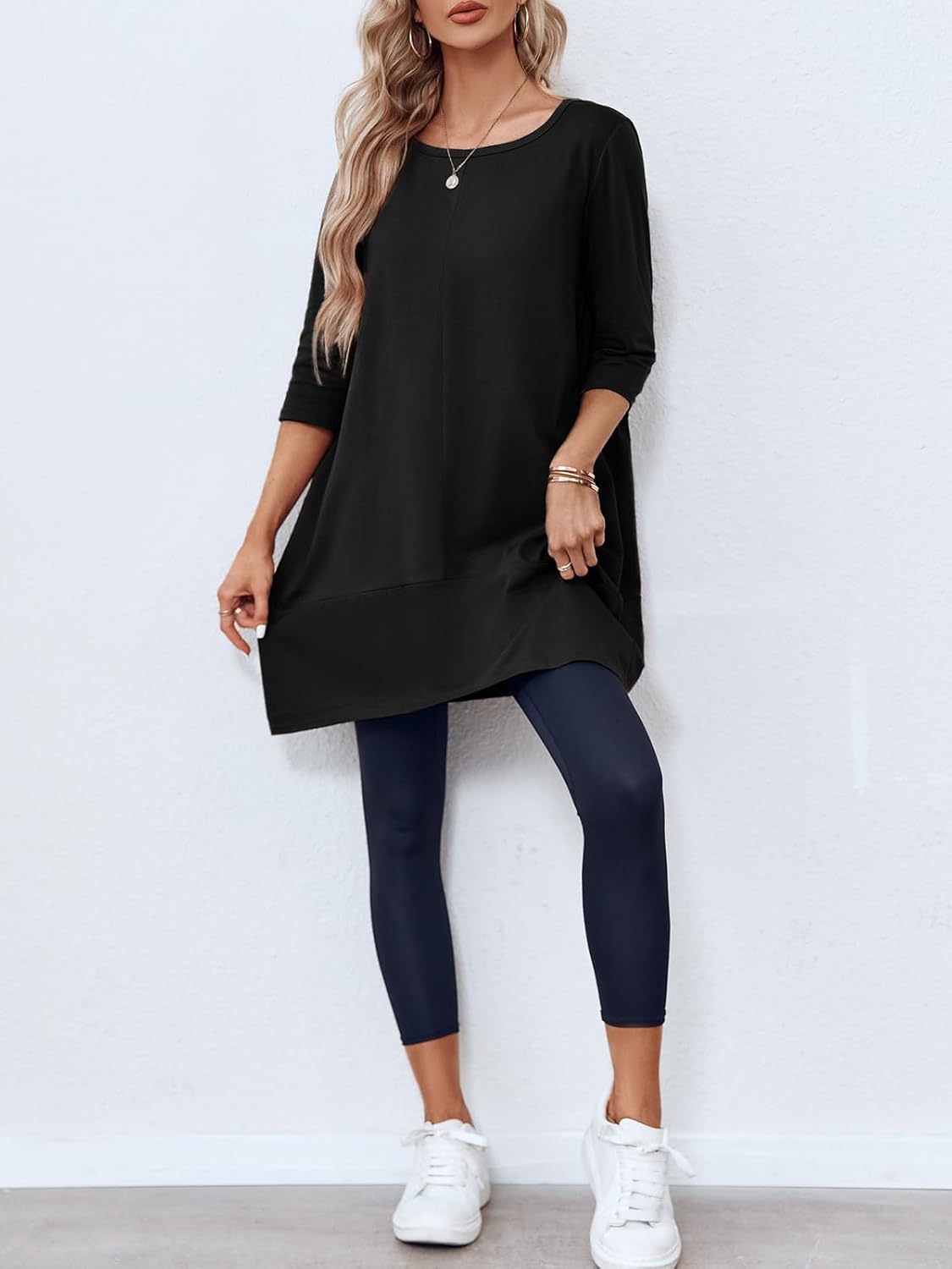 Fangetey Long Sleeve Tunic Tops for Women Casual Round Neck Fall Blouses Loose Fit Shirts - Image 4