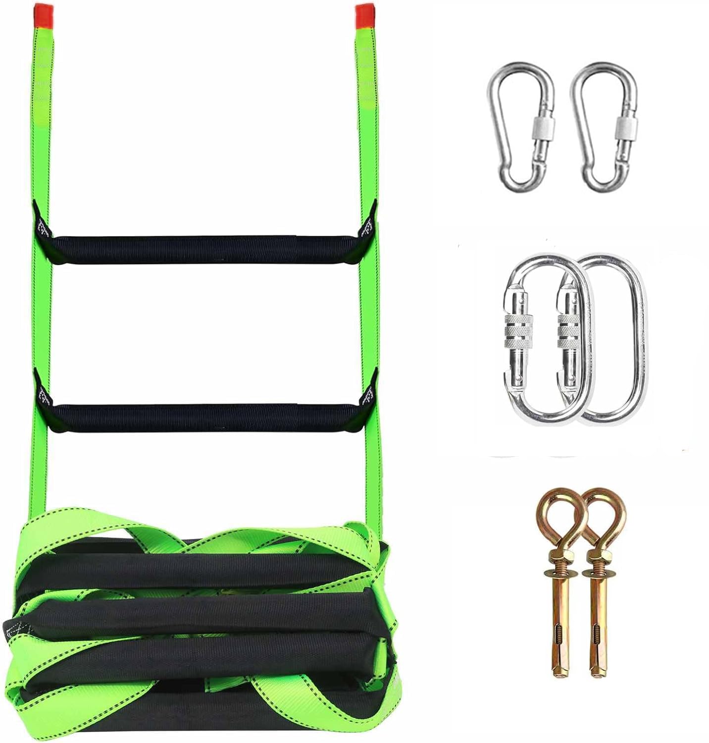Escalera de Cuerda de Escape de Incendio de 10M con 2 Mosquetón, Cuerda de Seguridad de Emergencia, Carga de 600 KG