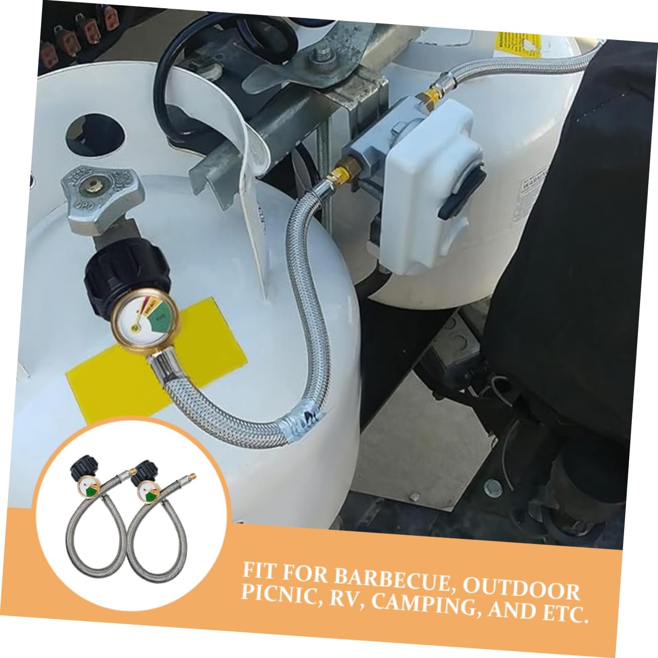 UPKOCH 2pcs RV Propane Hose with Gauge 15-Inch Low-Pressure Connection for RV Camping Stainless Steel Propane Tank Hose and Regulators