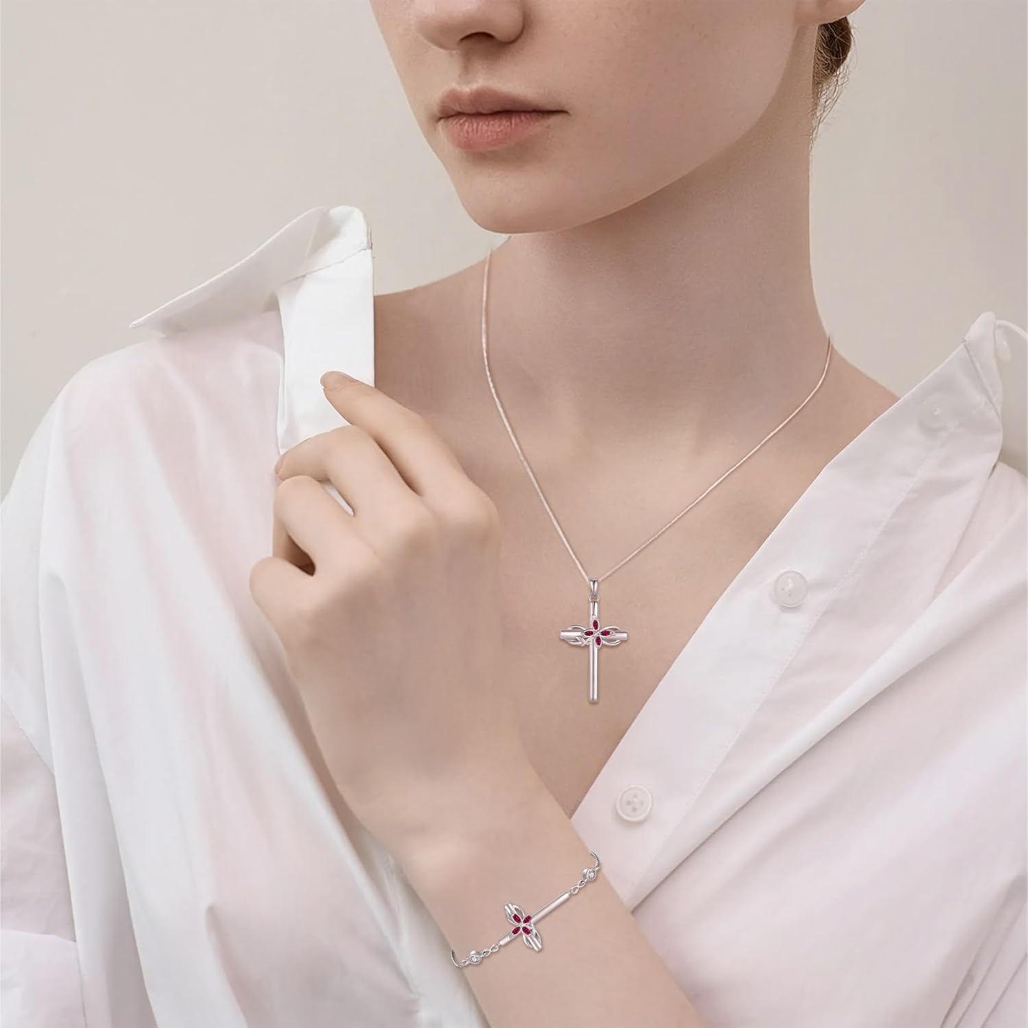Cross Bracelet for Women 925 Sterling Silver Infinity Butterfly Birthstone Link Bracelet Crucifix Religious Jewelry for Her - Image 3