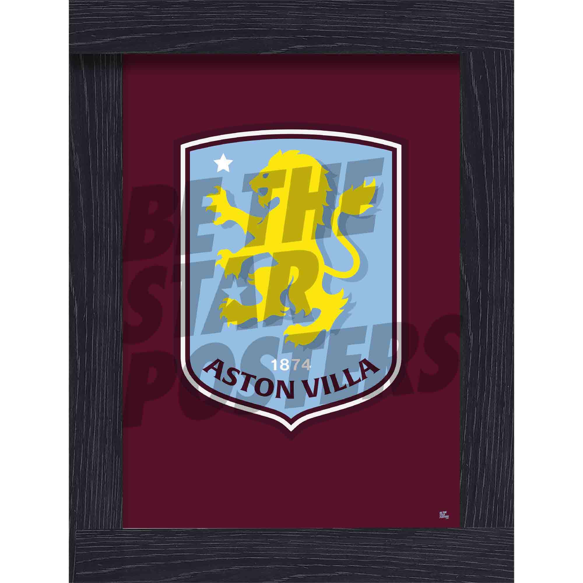 Aston Villa FC Crest Poster Framed A2 - Official Crest Poster - Perfect Aston Villa Gifts for Boys & girls - Football Wall Art - Premier League Posters & Aston Villa Gift Idea