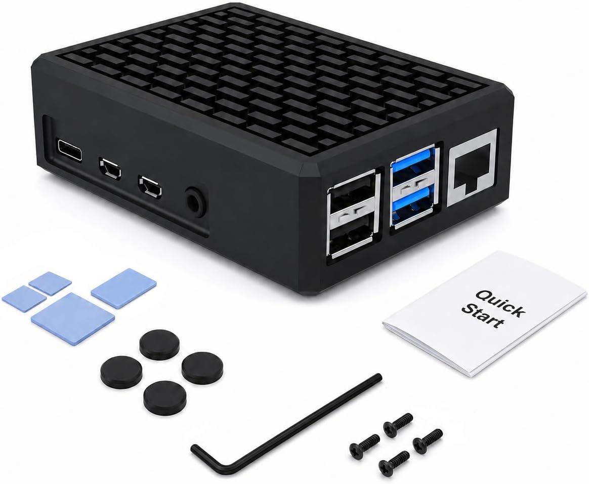iUniker Aluminum Case for Raspberry Pi 4 Model B, Fanless Passive Cooling Metal Enclosure with Thermal Pads, Silent Heatsink Case, GPIO Port Access