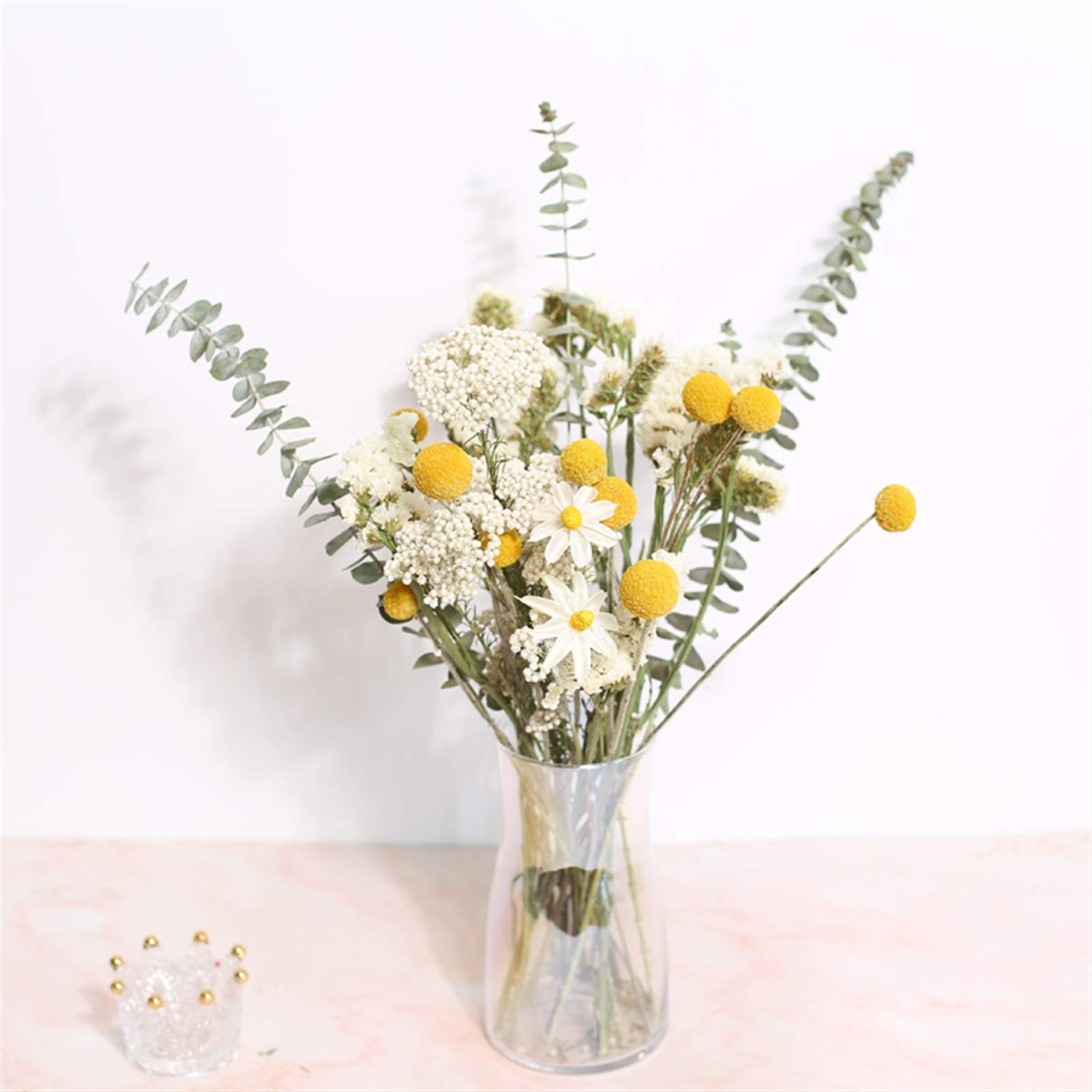 Bouquet décoratif 1 Set Naturel Gypsophila séchée Eucalyptus Golden Ball réel Fleur sèche préservée pour Accessoires de décoration de fête de Mariage à la Maison Fleurs séchées