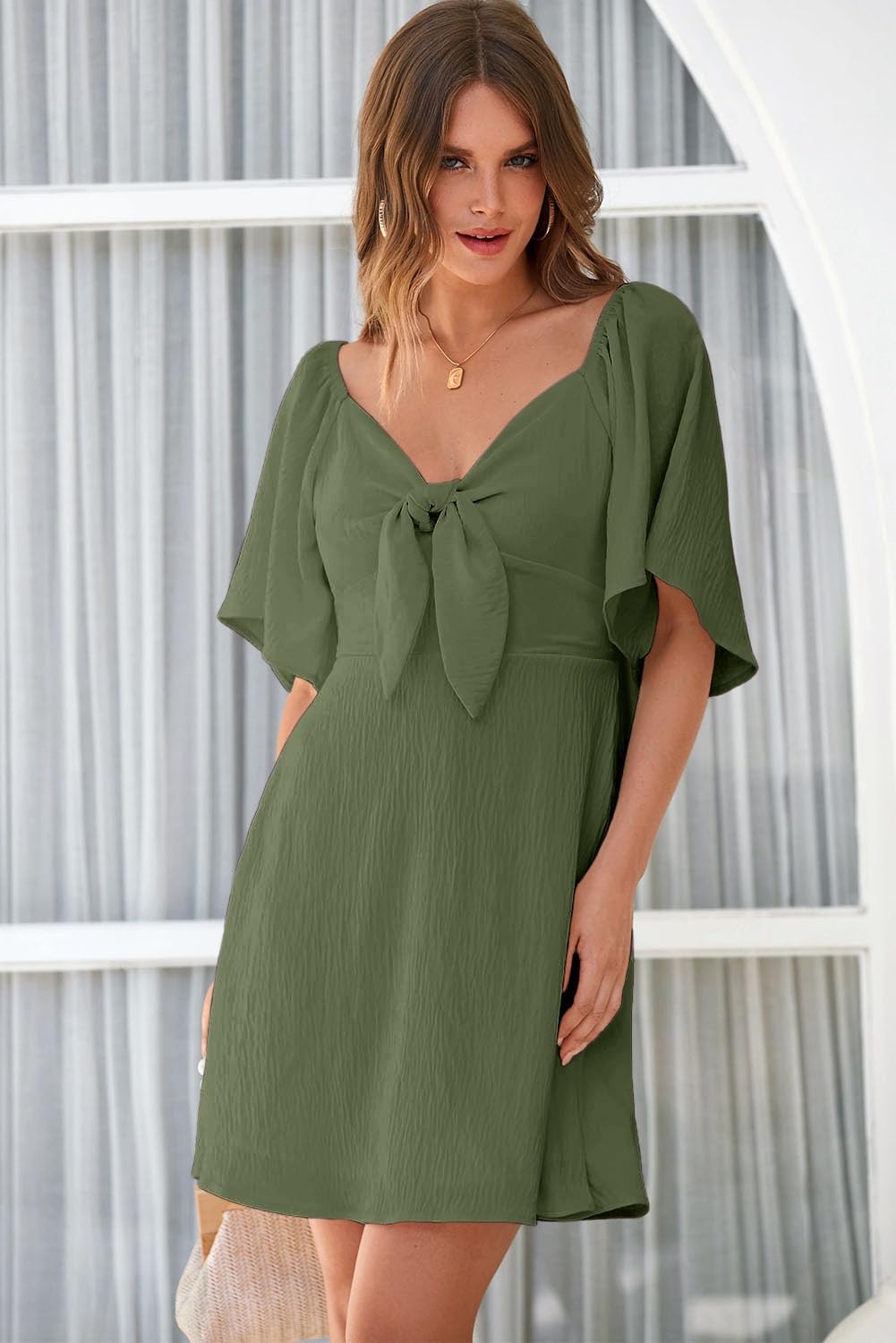 Dokotoo Womens Dresses 2026 Spring Summer Deep V Neck Elegant Bow tie Mini Dress S-XL - Image 5