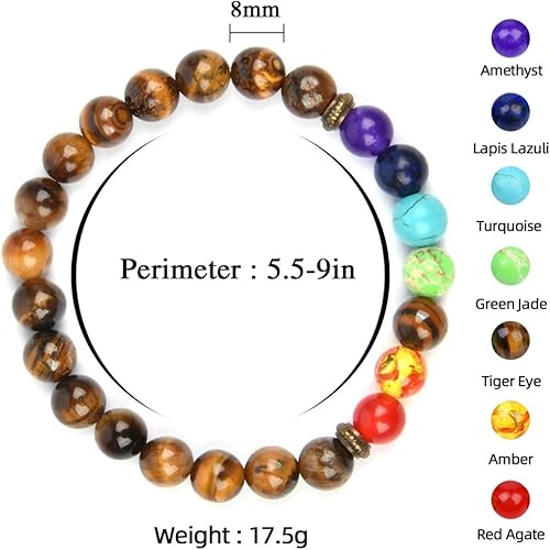 Miniatura 3 de Brazalete GelConnie de piedras de lava, 7 chakras, 0.32 pulgadas, piedra natural, para curación, alivio del estrés, yoga, ansiedad, aromaterapia,