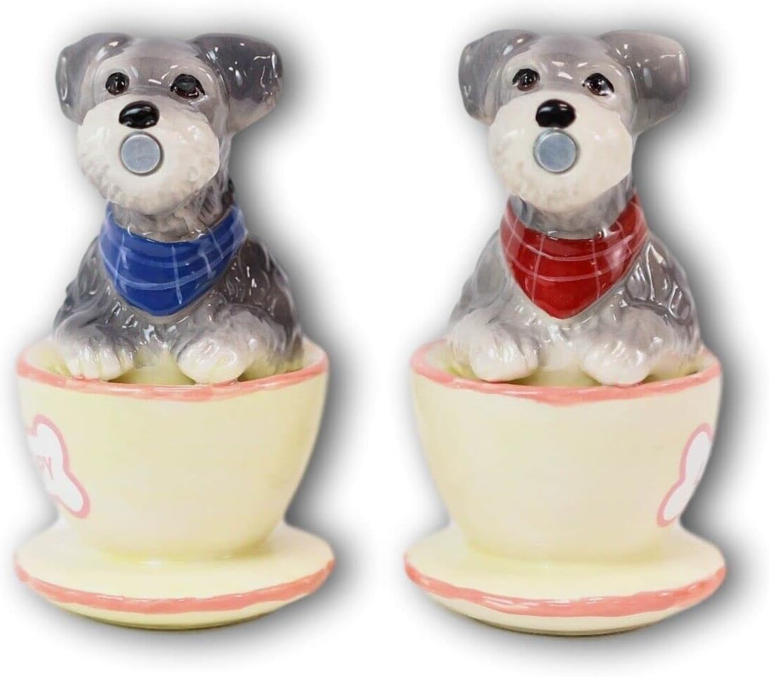Set Of 1 Ceramic Schnauzer Puppy Dogs Salt And Pepper Shakers