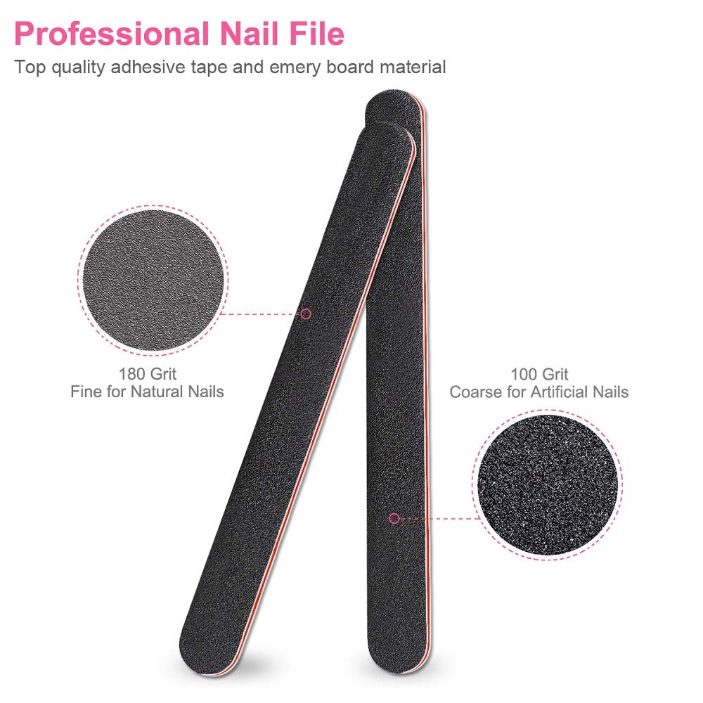14Pcs Nail Files and Buffers Set Professional, Rough Emery Boards for Nails 100/180 Grit, Nail Buffer Block Kit for Natural Nails Last Long, Nail filer Buffing for Home Salon Use