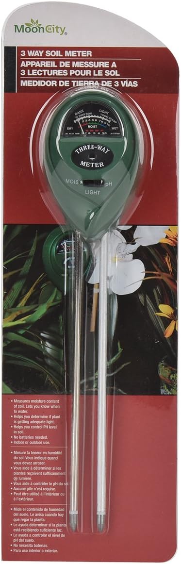 mooncity Soil pH Tester Kits, 3-in-1 Soil Meter for Moisture, Light and pH/Acidity Meter Plant Tester,Good for Gardener or Planter Both Indoor and Outdoors (No Battery Needed)