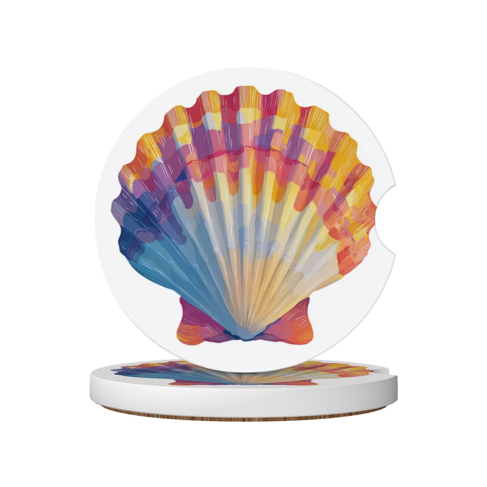 Colorful Seashellistic Ceramic Coasters,2pcs