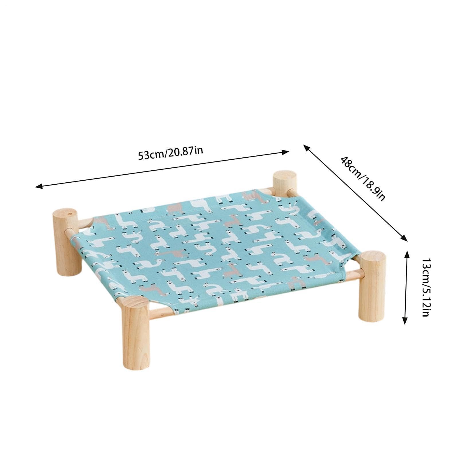 Cama de camping elevada para mascotas - Marco de madera de 53 cm, tejido hamaca extraíble y lavable, cama de dormir refrescante y transpirable, estación de descanso interior y exterior para