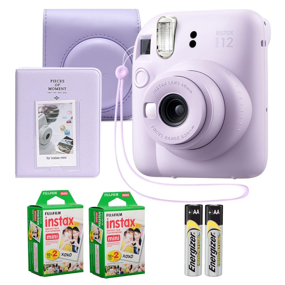 Fujifilm Instax Mini 12 Instant Camera Lilac Purple Bundle – Includes 40-Sheets Instax Mini Film, Protective Case, and Mini Photo Album