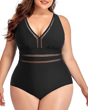 Daci Women Plus Size One Piece Swimsuit with V Neck