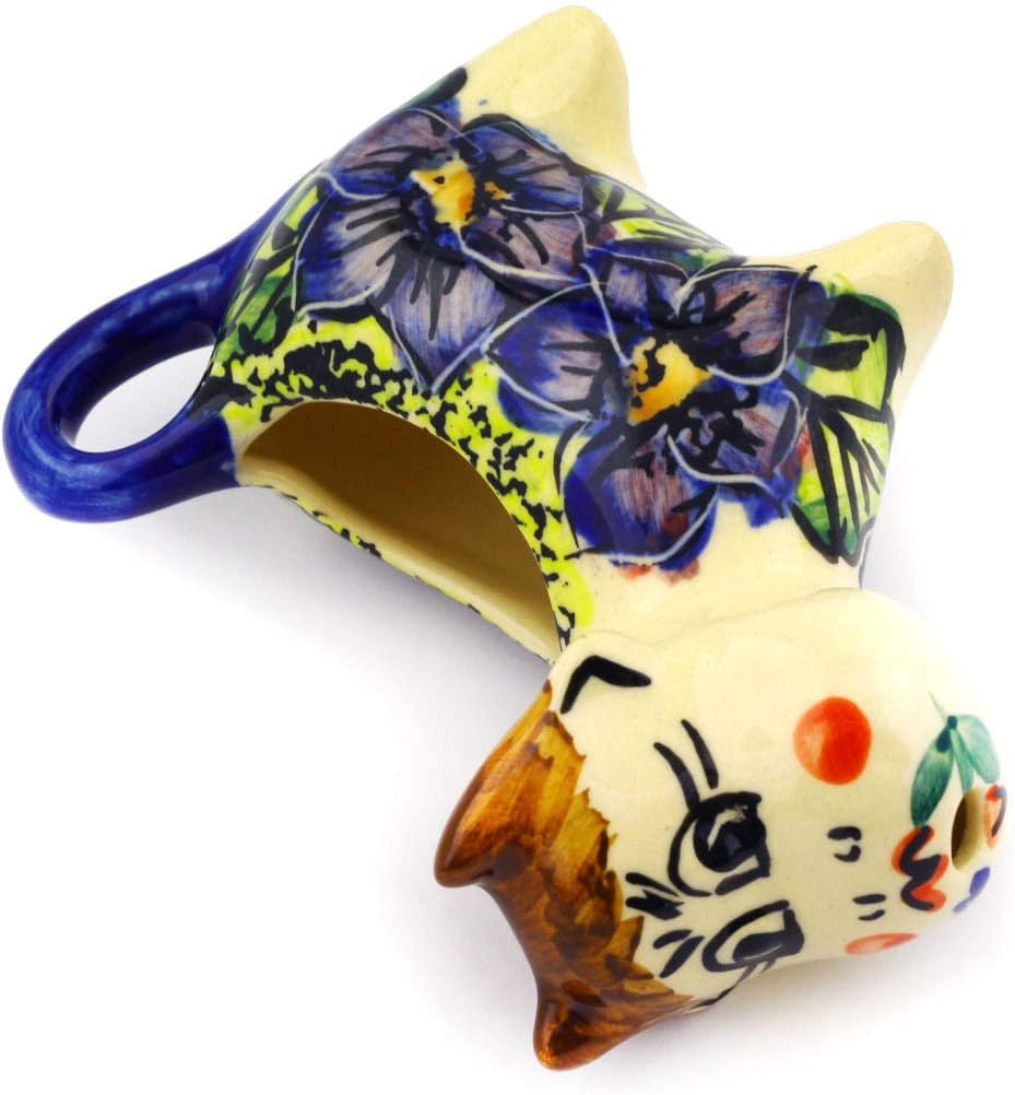 Polmedia Polish Pottery Cow Shaped Creamer UNIKAT - Midnight Glow Pattern Handmade in Boleslawiec Poland + Certificate of Authenticity