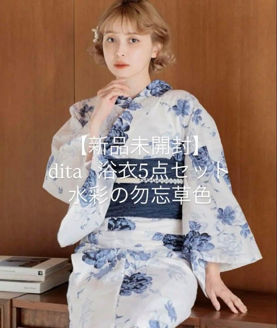 Dita 浴衣5点セット 水彩の勿忘草色 着物・浴衣 レディース 【公式通販】