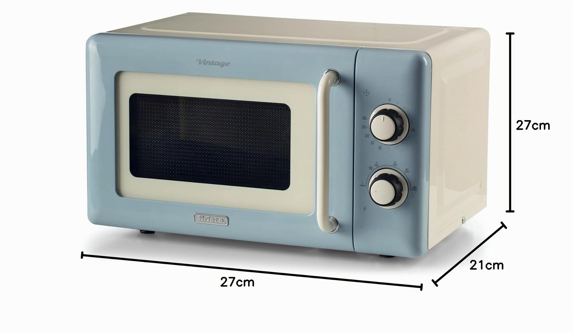 Ariete Micro-ondes mécaniques vintage 800 W 20 L, 5 niveaux de puissance, minuterie de 30 minutes, signal de fin de cuisson, idéal pour chauffage, cuisson et décongélation (bleu)