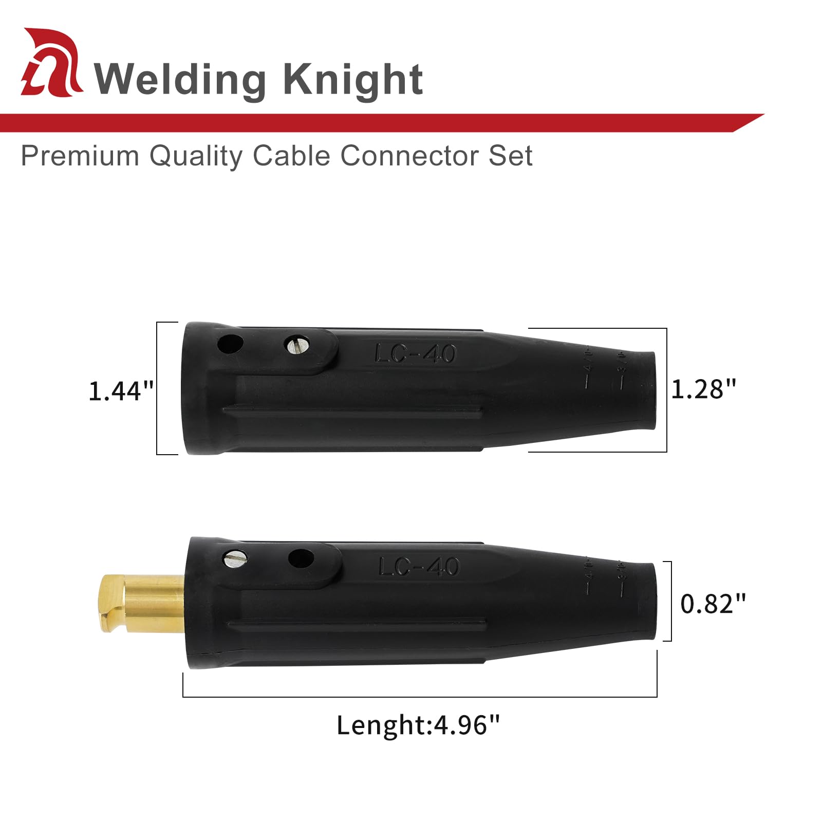 LC40 - Juego de conectores de cable de soldadura macho y hembra negro para cable de 1/0 a 2/0, capacidad de 350 amperios, 50-70 m², 2 juegos