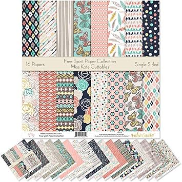 Pattern Paper Pack - Free Spirit - Scrapbook Premium Specialty Paper Single-Sided 12"x12" Collection Includes 16 Sheets - by Miss Kate Cuttables