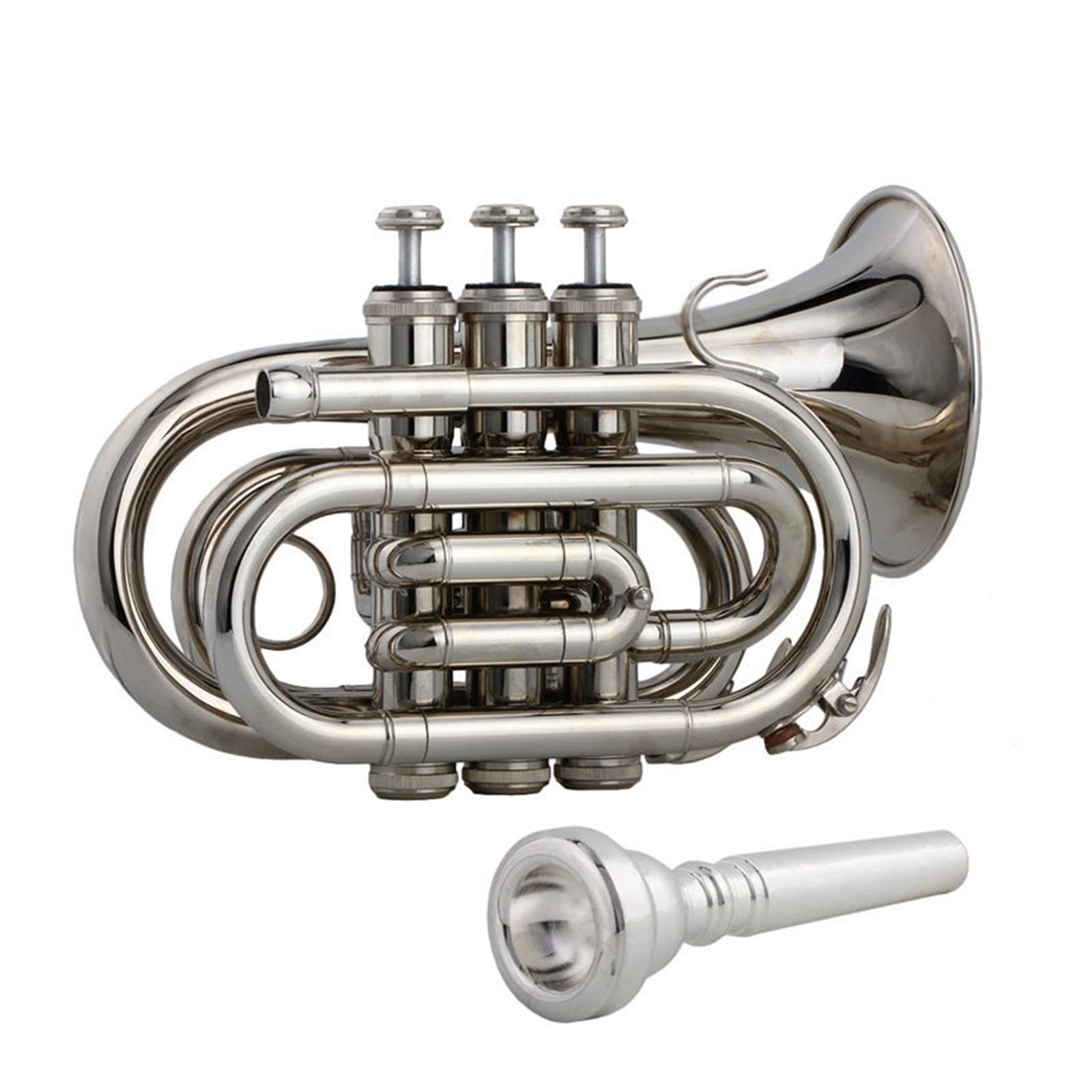 Principianti Mini Pocket Trumpet Tromba Tascabile In Si Bemolle Argentata Sib Cornetta A Fiato In Ottone Nichelato Misura Palmo Argentato Tromba tascabile