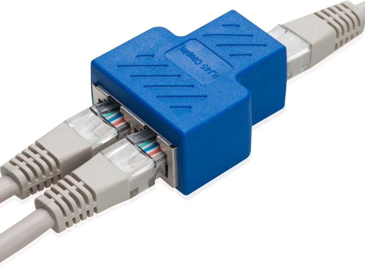 COVVY RJ45 Splitter Connector Female to Female Network Adapter 1 to 2 Female Port CAT 5/CAT 6 LAN Ethernet Cable Dual Socket Connector Adapter (1 Pcs, blue)
