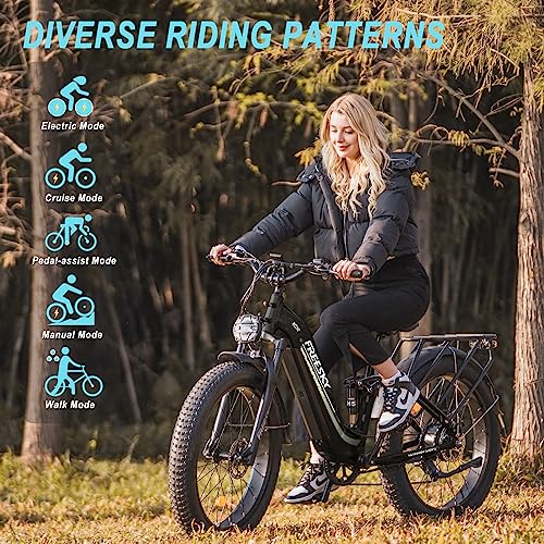 Freesky Electric Bike For Adults 750W Bafang Motor 48V 20 Ah Samsung Cells Battery Ebike, 26'' Fat Tire Step-Thru E-Bike Up To 28Mph, Full Suspension Electric Bicycle For Men/Women Shimano 7-Speed #TOP7