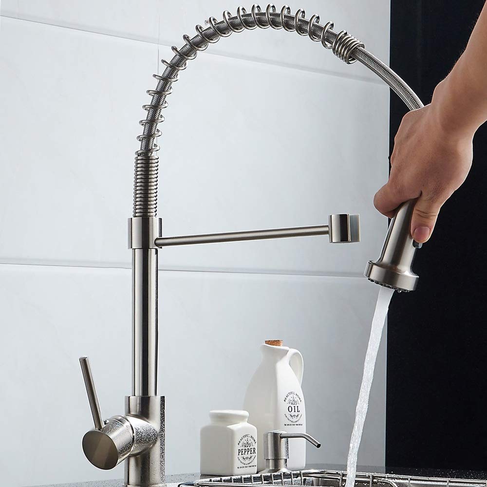 Robinet de cuisine à ressort avec douchette réglable eau chaude froid