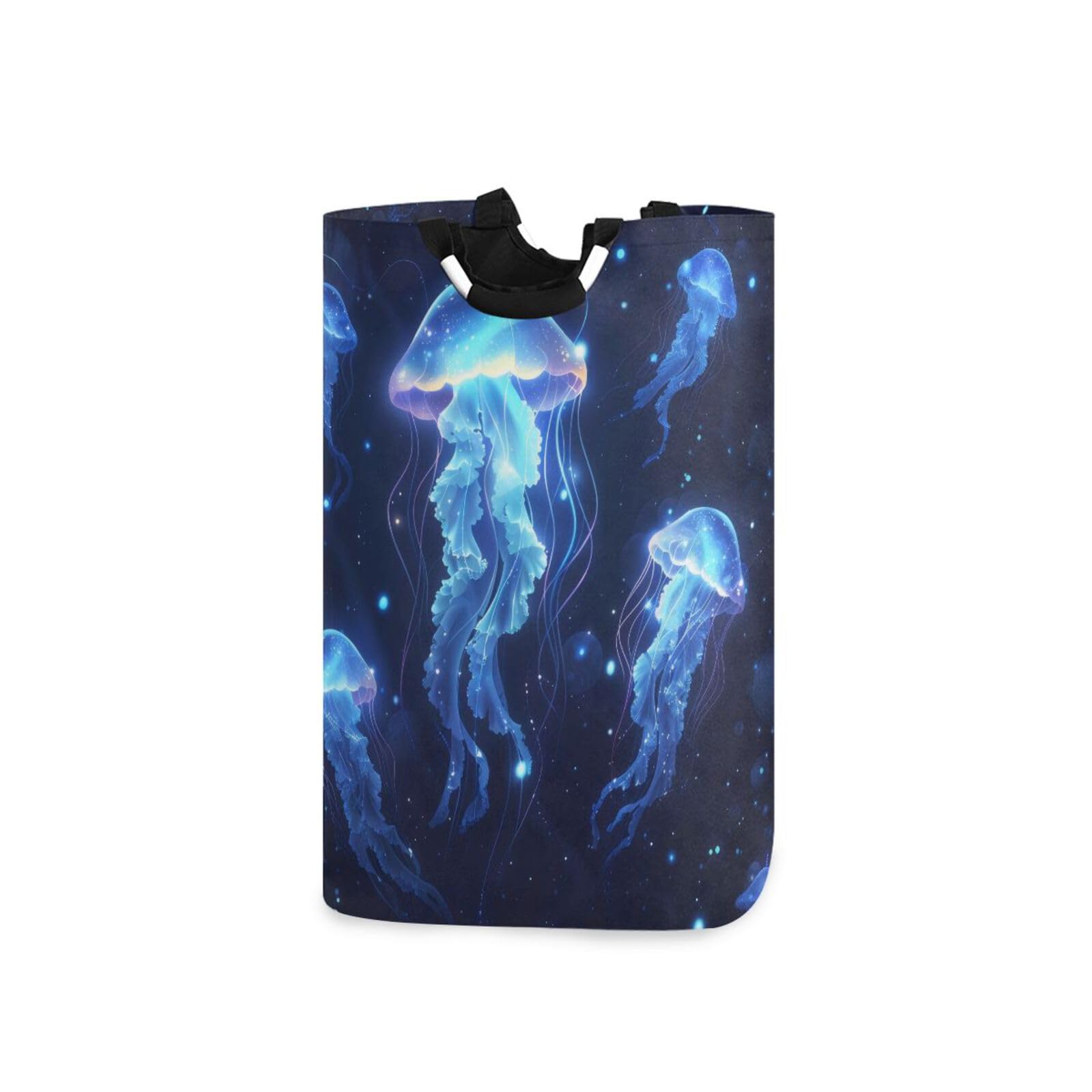 Jihqo Laundry Hamper Basket Glowing Jellyfish Collapsible Nursery Storage Bin Waterproof Clothing Baskets for Home Bedroom Bathroom Washing Room