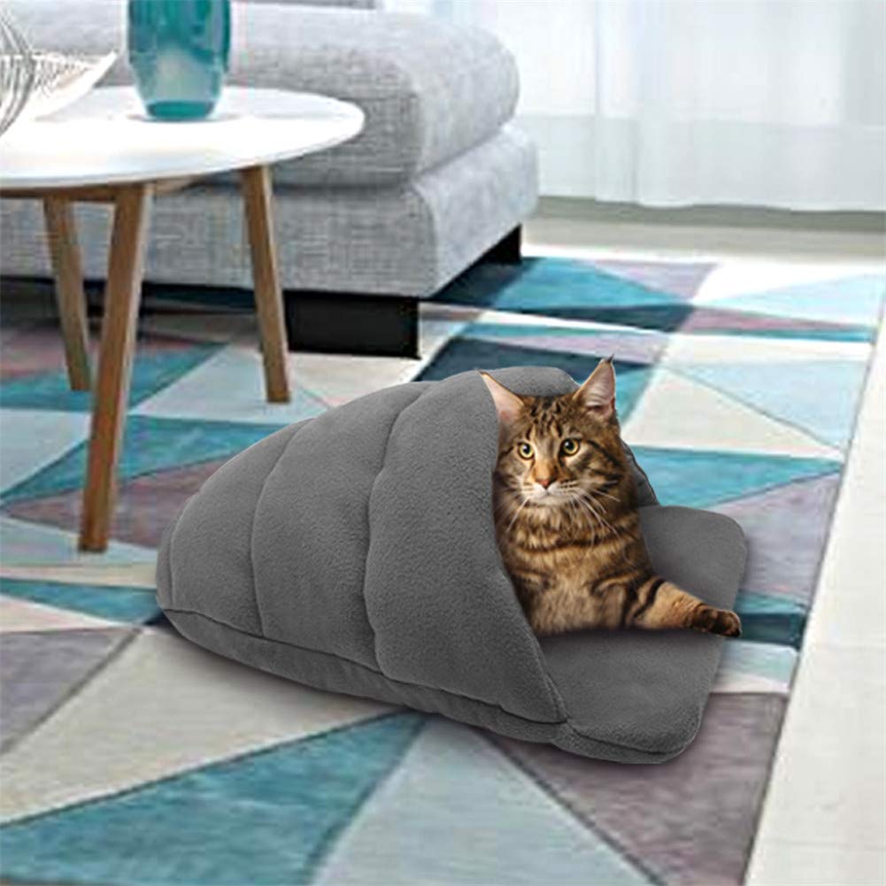 SOCHII Cama cálida de invierno para cachorros y gatos, pantuflas estilo perro, gatito, nido, perrera, suave, sofá, saco de dormir, cojín para perros, gatos, gris, XL, 65 x 53 cm