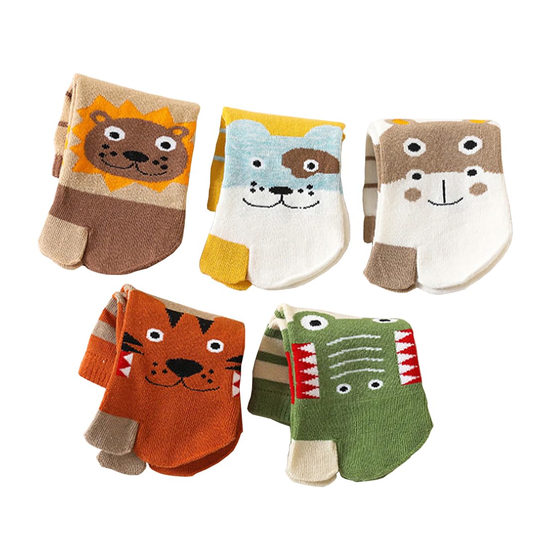 Lot de 5 paires de chaussettes en coton pour enfants avec deux gros orteils, motif animaux de dessin animé, chaussettes pour garçons et filles de 3 à 12 ans