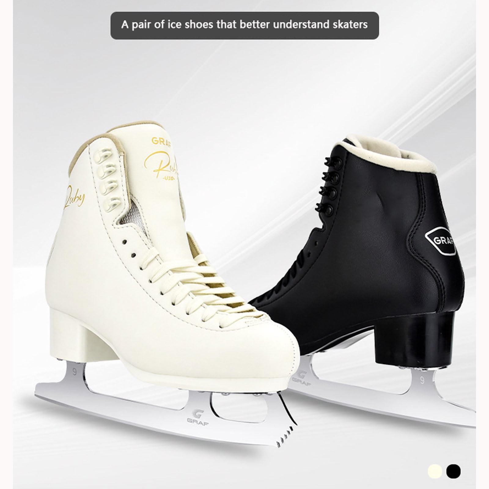 Hombres y niñosPatines Artísticos de,Patines de Patinaje sobre Hielo,Cordones Clásicos Ganchos,Hoja de Acero Inoxidable,para Niñas y Niños Principiantes