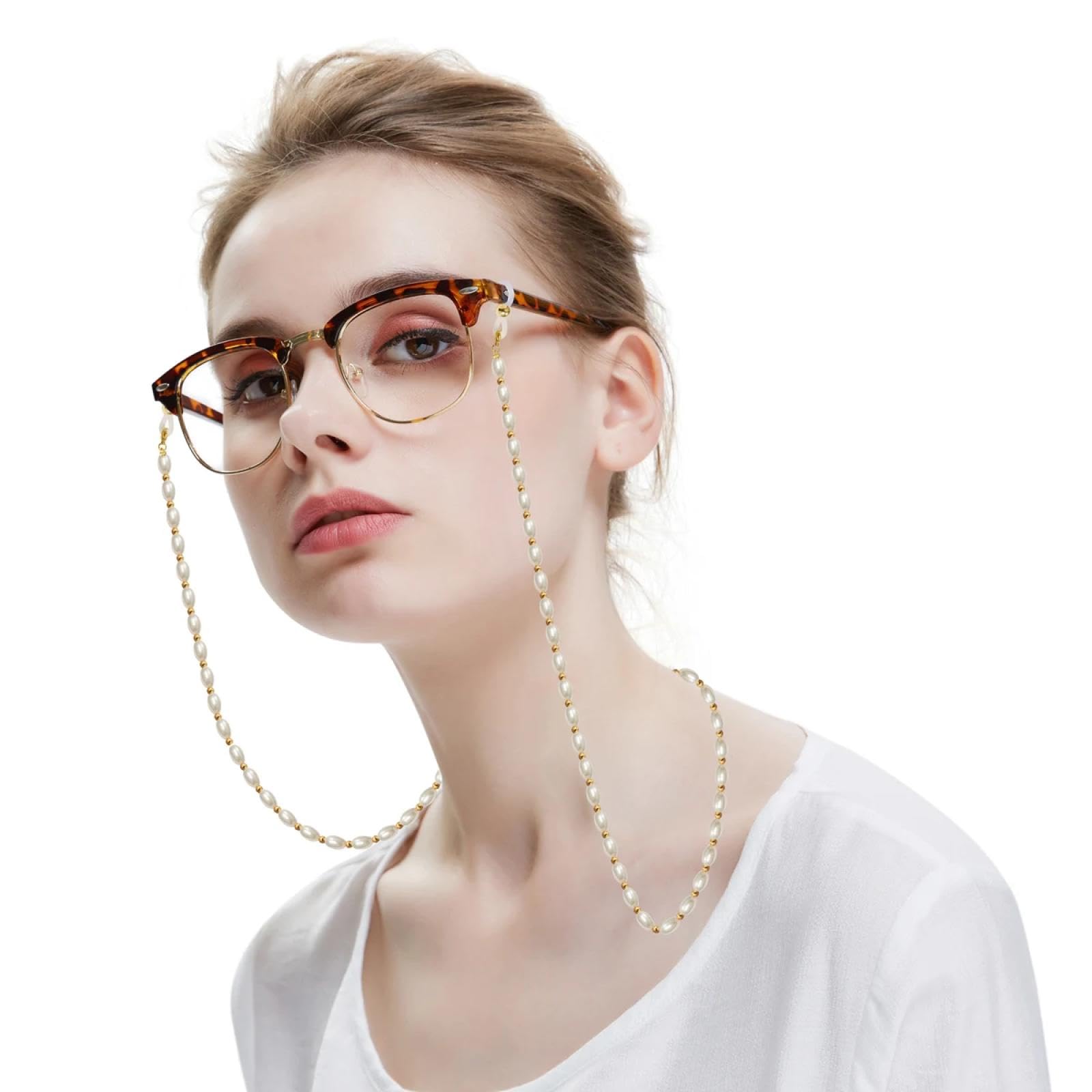 Brillenkette Perlen Brille Kette Perle Charm Überzogen Metall Kette Silikon Schlaufen Sonnenbrille Accessoire Hängendes Seil Am Hals