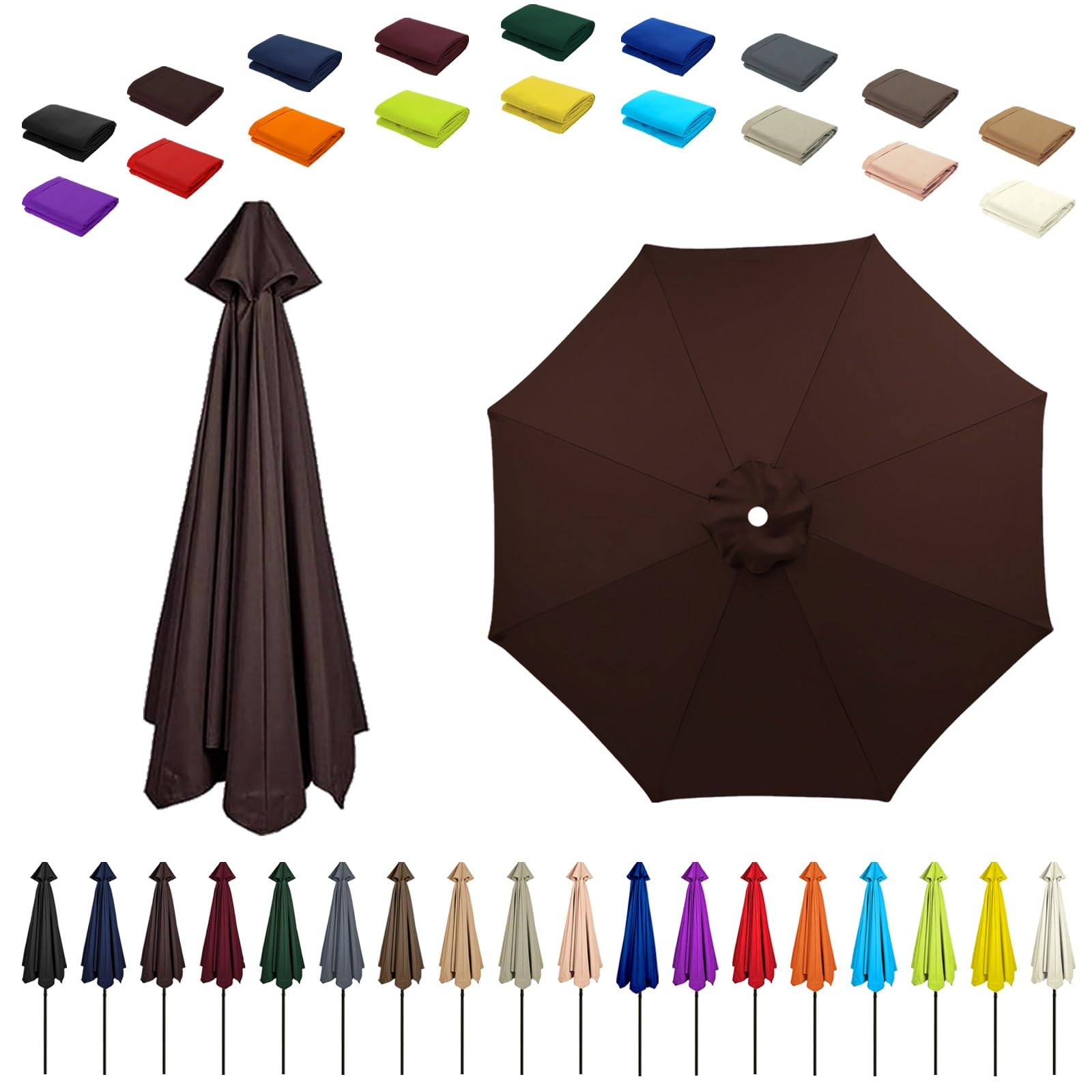 6/8 Ribs Umbrella Replacement Top, Parasol Replacement Canopy, Replacement Parasol Fabric Cover, Breathable/UV Protective, For Patio/Market/Yard/Backyard/Pool/Market(Brown,6 ribs: 2m/6.6ft)