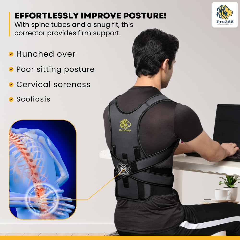 PRO365 Full Back Neoprene Posture Belt | Back Corrector | S-XXL Universal Size | Spine Tubes | Premium Body Hugging Fabric | Unisex | Back Support Belt | 1 Year Warranty | - Image 4 thumbnail