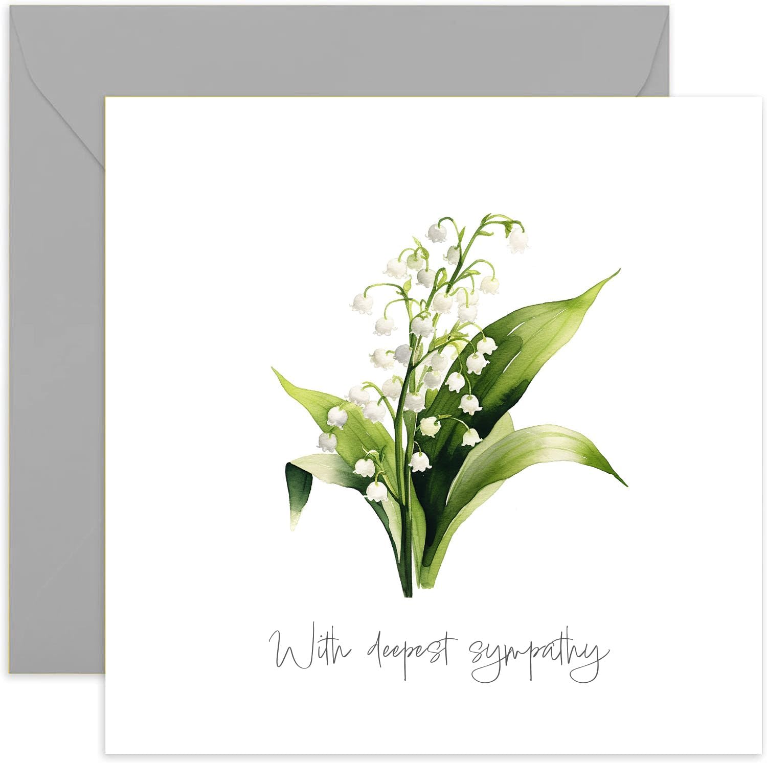 Old English Co. With Deepest Sympathy Card for Friends and Family - Floral Watercolour Lilies of Valley Flower Condolences Greeting Card - Sorry For Your Loss Greeting Card | Blank Inside Envelope